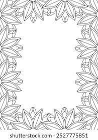 All these designs are hand-drawn and unique 
Flower Border Beautiful black and white illustration for adult coloring book,
This is a printable Beautiful Zentangle Coloring page for KDP Interior, POD p