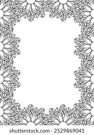 Todos estos diseños son hechos a mano y únicos 
Frontera de la flor es una hermosa ilustración en blanco y negro para un libro para colorear para adultos,
Esta es una página para colorear Zentangle hermosa para imprimir para KDP Interior,