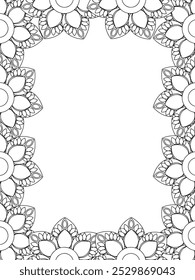 All these designs are hand-drawn and unique 
Flower Border is a Beautiful black and white illustration for adult coloring book,
This is a printable Beautiful Zentangle Coloring page for KDP Interior,