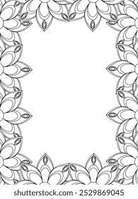 All these designs are hand-drawn and unique 
Flower Border is a Beautiful black and white illustration for adult coloring book,
This is a printable Beautiful Zentangle Coloring page for KDP Interior,