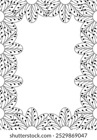 All these designs are hand-drawn and unique 
Flower Border is a Beautiful black and white illustration for adult coloring book,
This is a printable Beautiful Zentangle Coloring page for KDP Interior,