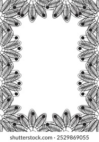 All these designs are hand-drawn and unique 
Flower Border is a Beautiful black and white illustration for adult coloring book,
This is a printable Beautiful Zentangle Coloring page for KDP Interior,