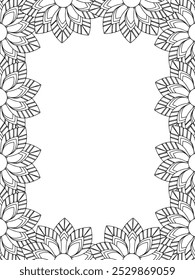 All these designs are hand-drawn and unique 
Flower Border is a Beautiful black and white illustration for adult coloring book,
This is a printable Beautiful Zentangle Coloring page for KDP Interior,