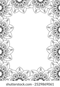 All these designs are hand-drawn and unique 
Flower Border is a Beautiful black and white illustration for adult coloring book,
This is a printable Beautiful Zentangle Coloring page for KDP Interior,