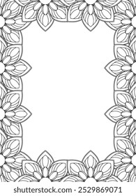 Todos estos diseños son hechos a mano y únicos 
Frontera de la flor es una hermosa ilustración en blanco y negro para un libro para colorear para adultos,
Esta es una página para colorear Zentangle hermosa para imprimir para KDP Interior,