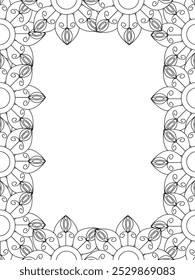 All these designs are hand-drawn and unique 
Flower Border is a Beautiful black and white illustration for adult coloring book,
This is a printable Beautiful Zentangle Coloring page for KDP Interior,