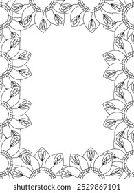 Todos estos diseños son hechos a mano y únicos 
Frontera de la flor es una hermosa ilustración en blanco y negro para un libro para colorear para adultos,
Esta es una página para colorear Zentangle hermosa para imprimir para KDP Interior,