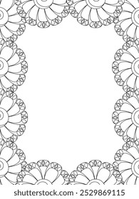 All these designs are hand-drawn and unique 
Flower Border is a Beautiful black and white illustration for adult coloring book,
This is a printable Beautiful Zentangle Coloring page for KDP Interior,