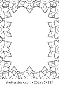 Todos estos diseños son hechos a mano y únicos 
Frontera de la flor es una hermosa ilustración en blanco y negro para un libro para colorear para adultos,
Esta es una página para colorear Zentangle hermosa para imprimir para KDP Interior,