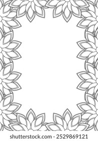 All these designs are hand-drawn and unique 
Flower Border is a Beautiful black and white illustration for adult coloring book,
This is a printable Beautiful Zentangle Coloring page for KDP Interior,