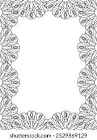 All these designs are hand-drawn and unique 
Flower Border is a Beautiful black and white illustration for adult coloring book,
This is a printable Beautiful Zentangle Coloring page for KDP Interior,