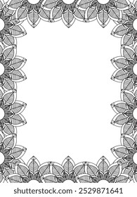 All these designs are hand-drawn and unique 
Flower Border is a Beautiful black and white illustration for adult coloring book,
This is a printable Beautiful Zentangle Coloring page for KDP Interior,