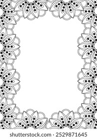 All these designs are hand-drawn and unique 
Flower Border is a Beautiful black and white illustration for adult coloring book,
This is a printable Beautiful Zentangle Coloring page for KDP Interior,