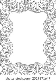 Todos estos diseños son hechos a mano y únicos 
Frontera de la flor es una hermosa ilustración en blanco y negro para un libro para colorear para adultos,
Esta es una página para colorear Zentangle hermosa para imprimir para KDP Interior,