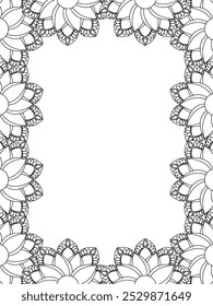 All these designs are hand-drawn and unique 
Flower Border is a Beautiful black and white illustration for adult coloring book,
This is a printable Beautiful Zentangle Coloring page for KDP Interior,