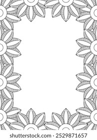 Todos estos diseños son hechos a mano y únicos 
Frontera de la flor es una hermosa ilustración en blanco y negro para un libro para colorear para adultos,
Esta es una página para colorear Zentangle hermosa para imprimir para KDP Interior,