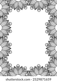 All these designs are hand-drawn and unique 
Flower Border is a Beautiful black and white illustration for adult coloring book,
This is a printable Beautiful Zentangle Coloring page for KDP Interior,