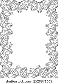 Todos estos diseños son hechos a mano y únicos 
Frontera de la flor es una hermosa ilustración en blanco y negro para un libro para colorear para adultos,
Esta es una página para colorear Zentangle hermosa para imprimir para KDP Interior,