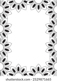 All these designs are hand-drawn and unique 
Flower Border is a Beautiful black and white illustration for adult coloring book,
This is a printable Beautiful Zentangle Coloring page for KDP Interior,