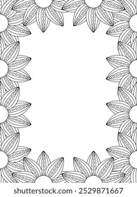 All these designs are hand-drawn and unique 
Flower Border is a Beautiful black and white illustration for adult coloring book,
This is a printable Beautiful Zentangle Coloring page for KDP Interior,