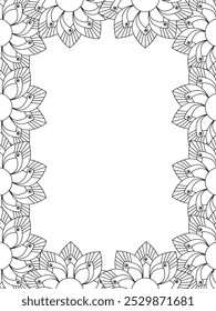 All these designs are hand-drawn and unique 
Flower Border is a Beautiful black and white illustration for adult coloring book,
This is a printable Beautiful Zentangle Coloring page for KDP Interior,