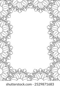 Todos estos diseños son hechos a mano y únicos 
Frontera de la flor es una hermosa ilustración en blanco y negro para un libro para colorear para adultos,
Esta es una página para colorear Zentangle hermosa para imprimir para KDP Interior,