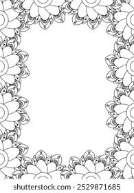 All these designs are hand-drawn and unique 
Flower Border is a Beautiful black and white illustration for adult coloring book,
This is a printable Beautiful Zentangle Coloring page for KDP Interior,