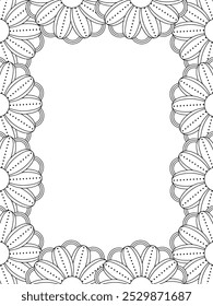 Todos estos diseños son hechos a mano y únicos 
Frontera de la flor es una hermosa ilustración en blanco y negro para un libro para colorear para adultos,
Esta es una página para colorear Zentangle hermosa para imprimir para KDP Interior,