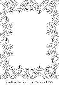 All these designs are hand-drawn and unique 
Flower Border is a Beautiful black and white illustration for adult coloring book,
This is a printable Beautiful Zentangle Coloring page for KDP Interior,