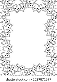 All these designs are hand-drawn and unique 
Flower Border is a Beautiful black and white illustration for adult coloring book,
This is a printable Beautiful Zentangle Coloring page for KDP Interior,