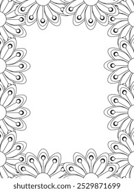 Todos estos diseños son hechos a mano y únicos 
Frontera de la flor es una hermosa ilustración en blanco y negro para un libro para colorear para adultos,
Esta es una página para colorear Zentangle hermosa para imprimir para KDP Interior,