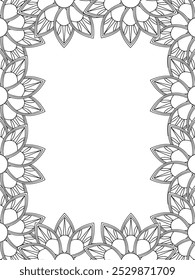 All these designs are hand-drawn and unique 
Flower Border is a Beautiful black and white illustration for adult coloring book,
This is a printable Beautiful Zentangle Coloring page for KDP Interior,