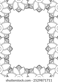 All these designs are hand-drawn and unique 
Flower Border is a Beautiful black and white illustration for adult coloring book,
This is a printable Beautiful Zentangle Coloring page for KDP Interior,