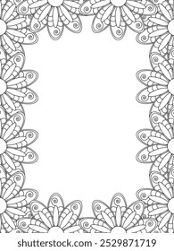 Todos estos diseños son hechos a mano y únicos 
Frontera de la flor es una hermosa ilustración en blanco y negro para un libro para colorear para adultos,
Esta es una página para colorear Zentangle hermosa para imprimir para KDP Interior,