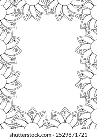 All these designs are hand-drawn and unique 
Flower Border is a Beautiful black and white illustration for adult coloring book,
This is a printable Beautiful Zentangle Coloring page for KDP Interior,