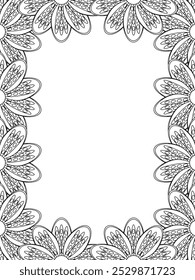 All these designs are hand-drawn and unique 
Flower Border is a Beautiful black and white illustration for adult coloring book,
This is a printable Beautiful Zentangle Coloring page for KDP Interior,