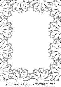 All these designs are hand-drawn and unique 
Flower Border is a Beautiful black and white illustration for adult coloring book,
This is a printable Beautiful Zentangle Coloring page for KDP Interior,