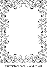 Todos estos diseños son hechos a mano y únicos 
Frontera de la flor es una hermosa ilustración en blanco y negro para un libro para colorear para adultos,
Esta es una página para colorear Zentangle hermosa para imprimir para KDP Interior,