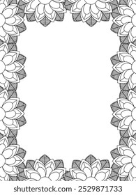 All these designs are hand-drawn and unique 
Flower Border is a Beautiful black and white illustration for adult coloring book,
This is a printable Beautiful Zentangle Coloring page for KDP Interior,