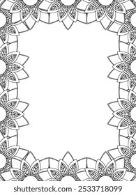 Alle diese Designs sind handgezeichnet und einzigartig 
Flower Border ist eine schöne schwarz-weiße Illustration für Erwachsene Malbuch,
Dies ist eine druckbare schöne Zentangle Malvorlage für KDP Interior,