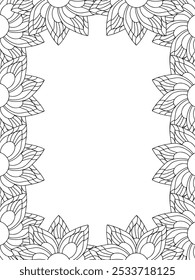 Todos estos diseños son hechos a mano y únicos 
Frontera de la flor es una hermosa ilustración en blanco y negro para un libro para colorear para adultos,
Esta es una página para colorear Zentangle hermosa para imprimir para KDP Interior,