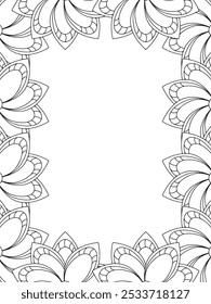 Todos estos diseños son hechos a mano y únicos 
Frontera de la flor es una hermosa ilustración en blanco y negro para un libro para colorear para adultos,
Esta es una página para colorear Zentangle hermosa para imprimir para KDP Interior,