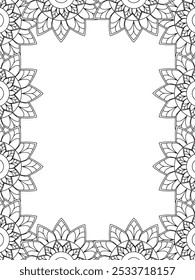 Todos estos diseños son hechos a mano y únicos 
Frontera de la flor es una hermosa ilustración en blanco y negro para un libro para colorear para adultos,
Esta es una página para colorear Zentangle hermosa para imprimir para KDP Interior,