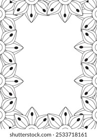 Todos estos diseños son hechos a mano y únicos 
Frontera de la flor es una hermosa ilustración en blanco y negro para un libro para colorear para adultos,
Esta es una página para colorear Zentangle hermosa para imprimir para KDP Interior,