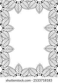 Todos estos diseños son hechos a mano y únicos 
Frontera de la flor es una hermosa ilustración en blanco y negro para un libro para colorear para adultos,
Esta es una página para colorear Zentangle hermosa para imprimir para KDP Interior,