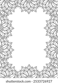 Alle diese Designs sind handgezeichnet und einzigartig 
Flower Border ist eine schöne schwarz-weiße Illustration für Erwachsene Malbuch,
Dies ist eine druckbare schöne Zentangle Malvorlage für KDP Interior,