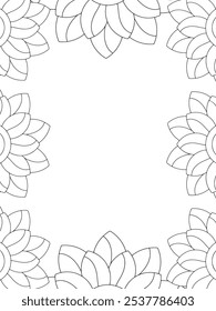 Todos estos diseños son hechos a mano y únicos 
Frontera de la flor es una hermosa ilustración en blanco y negro para un libro para colorear para adultos,
Esta es una página para colorear Zentangle hermosa para imprimir para KDP Interior,