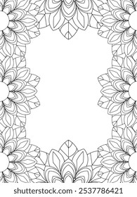 All these designs are hand-drawn and unique 
Flower Border is a Beautiful black and white illustration for aadult coloring book,
This is a printable Beautiful Zentangle Coloring page for KDP Interior,