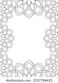 Todos estos diseños son hechos a mano y únicos 
Frontera de la flor es una hermosa ilustración en blanco y negro para un libro para colorear para adultos,
Esta es una página para colorear Zentangle hermosa para imprimir para KDP Interior,