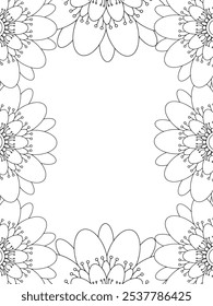 Alle diese Designs sind handgezeichnet und einzigartig 
Flower Border ist eine schöne schwarz-weiße Illustration für ein erwachsenes Malbuch,
Dies ist eine druckbare schöne Zentangle Malvorlage für KDP Interior,